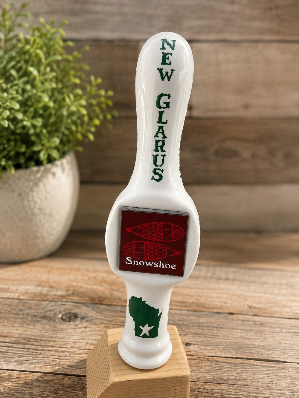 New Glarus Snowshoe Beer Tap Handle - White and Green